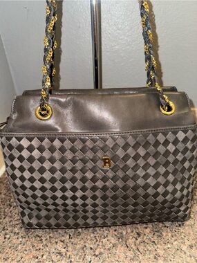 Bally Woven Leather Shoulder Bag in charcoal Gray EUC